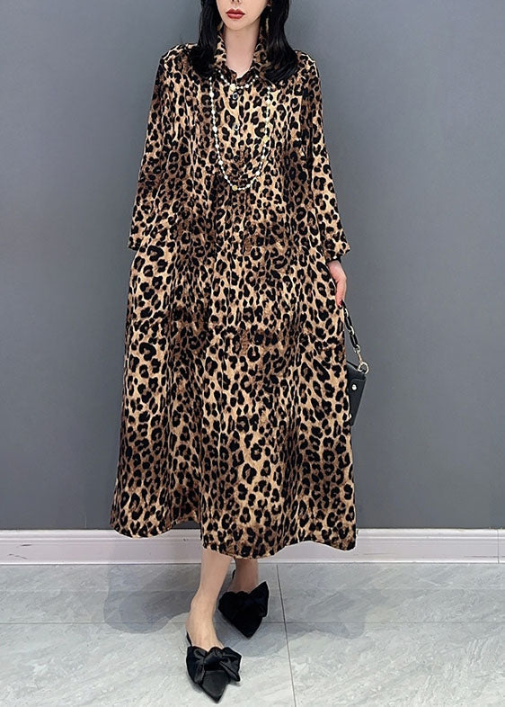 Stylish Leopard Peter Pan Collar Patchwork Cotton Dresses Spring LC0336 - fabuloryshop