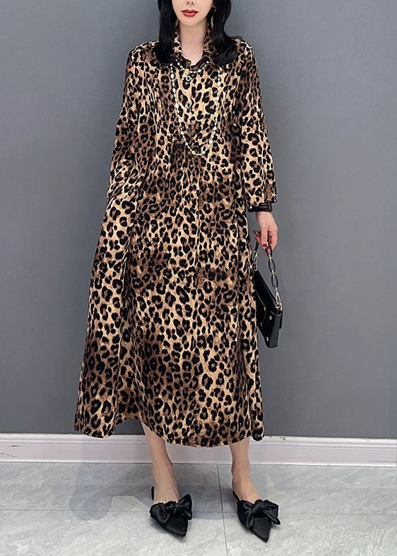 Stylish Leopard Peter Pan Collar Patchwork Cotton Dresses Spring LC0336 - fabuloryshop