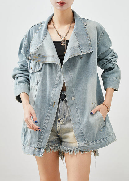 Stylish Light Blue Asymmetrical Denim Jackets Fall Ada Fashion