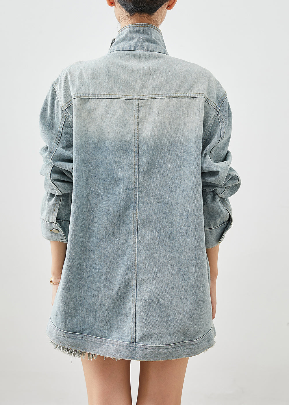 Stylish Light Blue Asymmetrical Denim Jackets Fall Ada Fashion