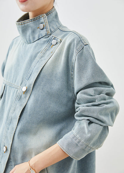 Stylish Light Blue Asymmetrical Denim Jackets Fall Ada Fashion