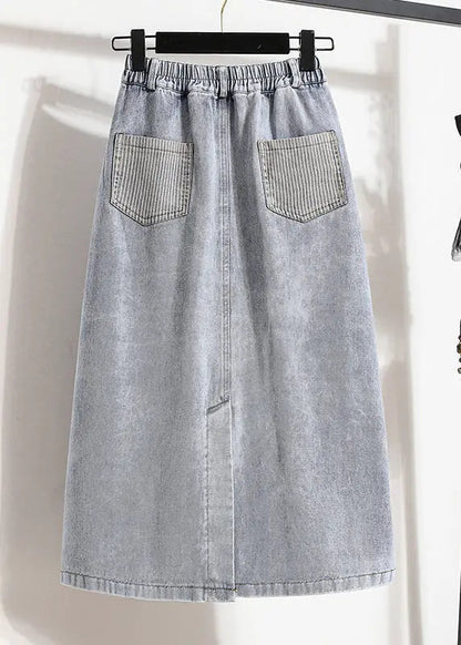 Stylish Light Blue Elastic Waist Patchwork Side Open Denim Skirt Summer Ada Fashion