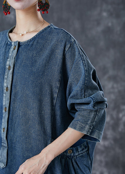 Stylish Navy Oversized Pockets Denim Robe Dresses Fall Ada Fashion