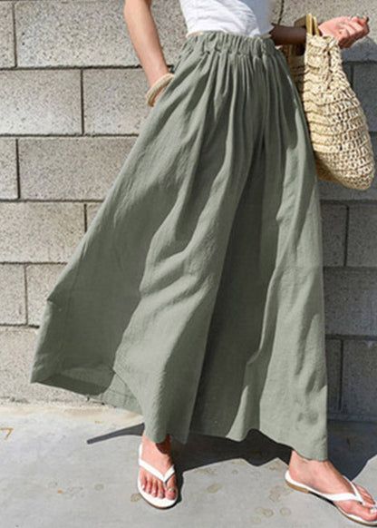 Stylish Olive Green Elastic Waist Solid Wide Leg Pants Skirt Summer LY3907 - fabuloryshop