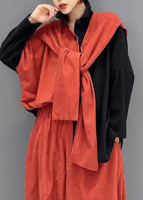 Stylish Orange Patchwork Black Asymmetrical Cape Top And Harem Pants Two Pieces Set Long Sleeve Ada Fashion