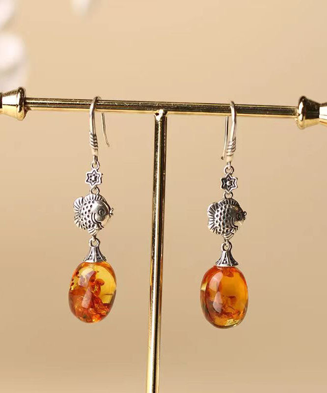 Stylish Orange Sterling Silver Water Droplet Amber Drop Earrings Ada Fashion