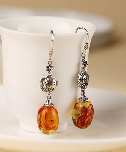 Stylish Orange Sterling Silver Water Droplet Amber Drop Earrings Ada Fashion