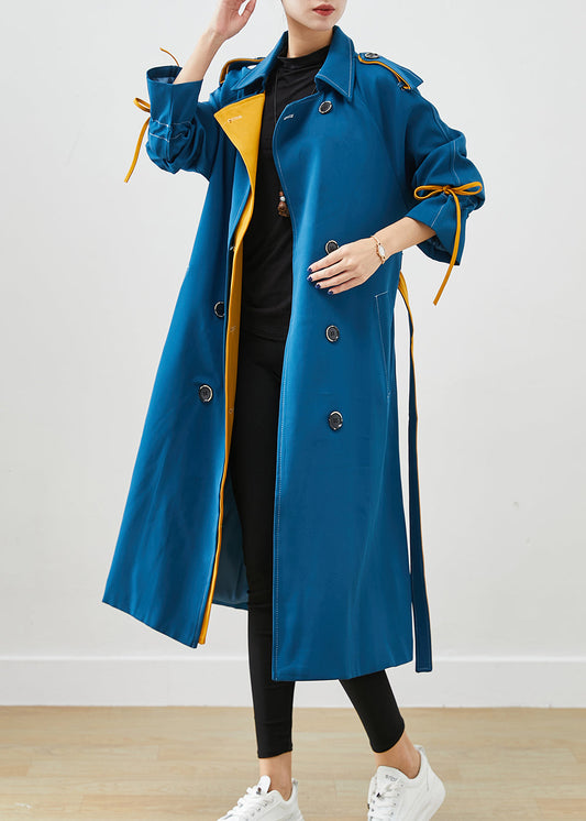 Stylish Peacock Blue Double Breast Tie Waist Cotton Coats Fall Ada Fashion