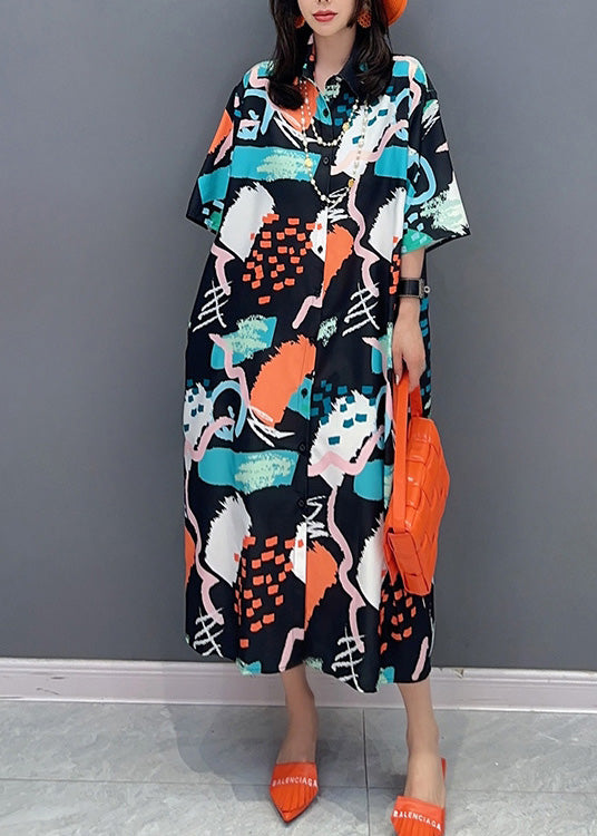 Stylish Peter Pan Collar Print Maxi Shirts Dress Summer LY4403 - fabuloryshop