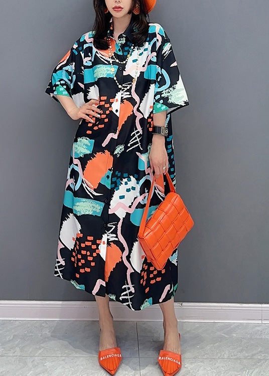 Stylish Peter Pan Collar Print Maxi Shirts Dress Summer LY4403 - fabuloryshop