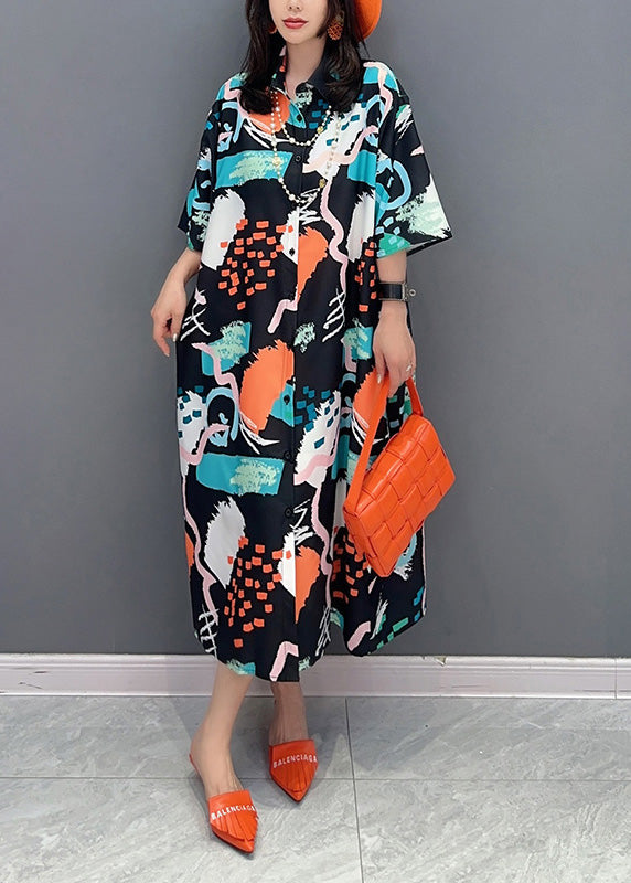 Stylish Peter Pan Collar Print Maxi Shirts Dress Summer LY4403 - fabuloryshop