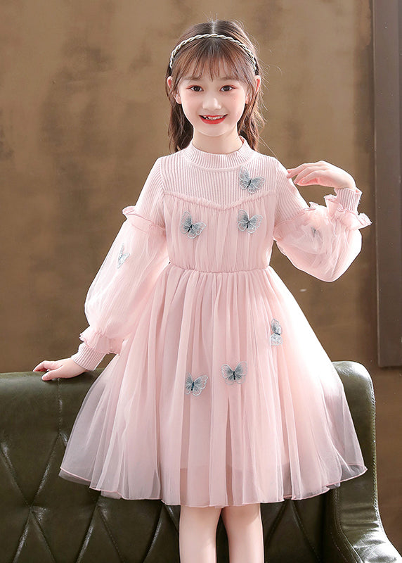 Stylish Pink Butterfly Patchwork Tulle Baby Girls Dress Fall Ada Fashion