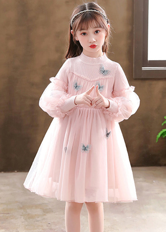 Stylish Pink Butterfly Patchwork Tulle Baby Girls Dress Fall Ada Fashion