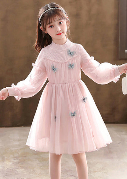 Stylish Pink Butterfly Patchwork Tulle Baby Girls Dress Fall Ada Fashion