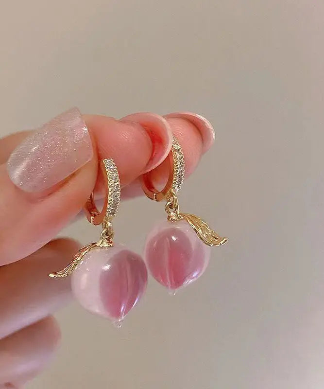 Stylish Pink Copper Zircon Resin Honey Peach Drop Earrings Ada Fashion