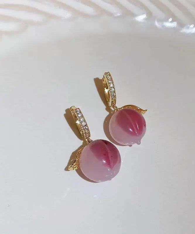 Stylish Pink Copper Zircon Resin Honey Peach Drop Earrings Ada Fashion