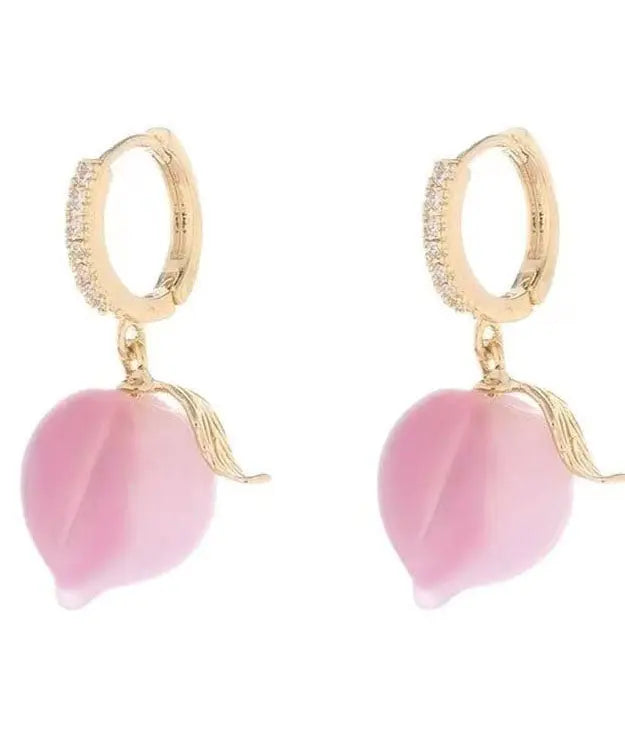 Stylish Pink Copper Zircon Resin Honey Peach Drop Earrings Ada Fashion