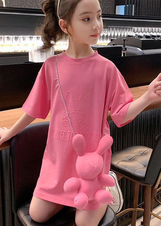 Stylish Pink O Neck Patchwork Cotton Kids Girls T Shirt Dresses Summer LY5512 - fabuloryshop