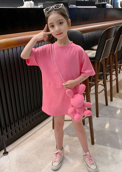 Stylish Pink O Neck Patchwork Cotton Kids Girls T Shirt Dresses Summer LY5512 - fabuloryshop