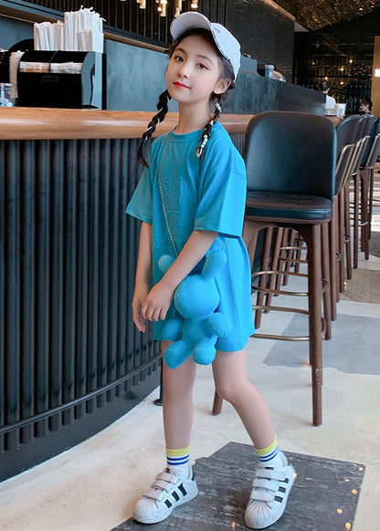 Stylish Pink O Neck Patchwork Cotton Kids Girls T Shirt Dresses Summer LY5512 - fabuloryshop