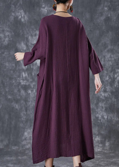 Stylish Purple Oversized Wrinkled Cotton Long Dresses Fall Ada Fashion