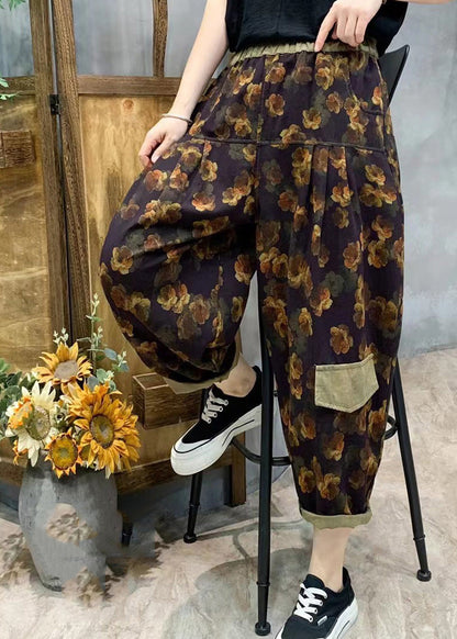 Stylish Purple Print Linen Harem Pants Summer TQ1034 - fabuloryshop