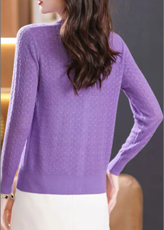 Stylish Purple V Neck Button Knit Cardigan Fall Ada Fashion