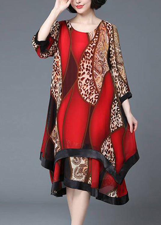 Stylish Red O-Neck Asymmetrical Print Patchwork Layered Maxi Dress Spring LY1764 - fabuloryshop