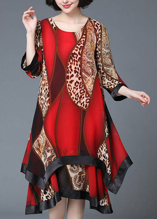 Stylish Red O-Neck Asymmetrical Print Patchwork Layered Maxi Dress Spring LY1764 - fabuloryshop