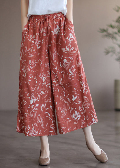 Stylish Red Print Elastic Waist Drawstring Wide Leg Pants  Summer LY4534 - fabuloryshop