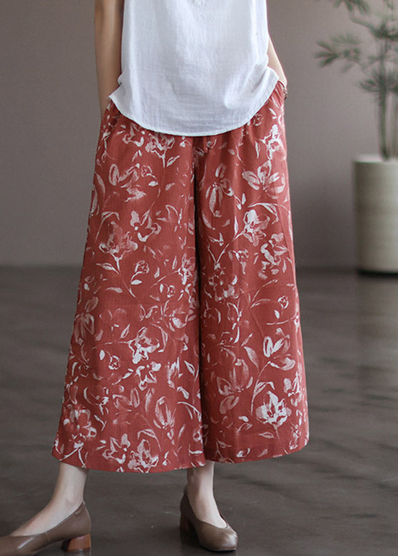 Stylish Red Print Elastic Waist Drawstring Wide Leg Pants  Summer LY4534 - fabuloryshop