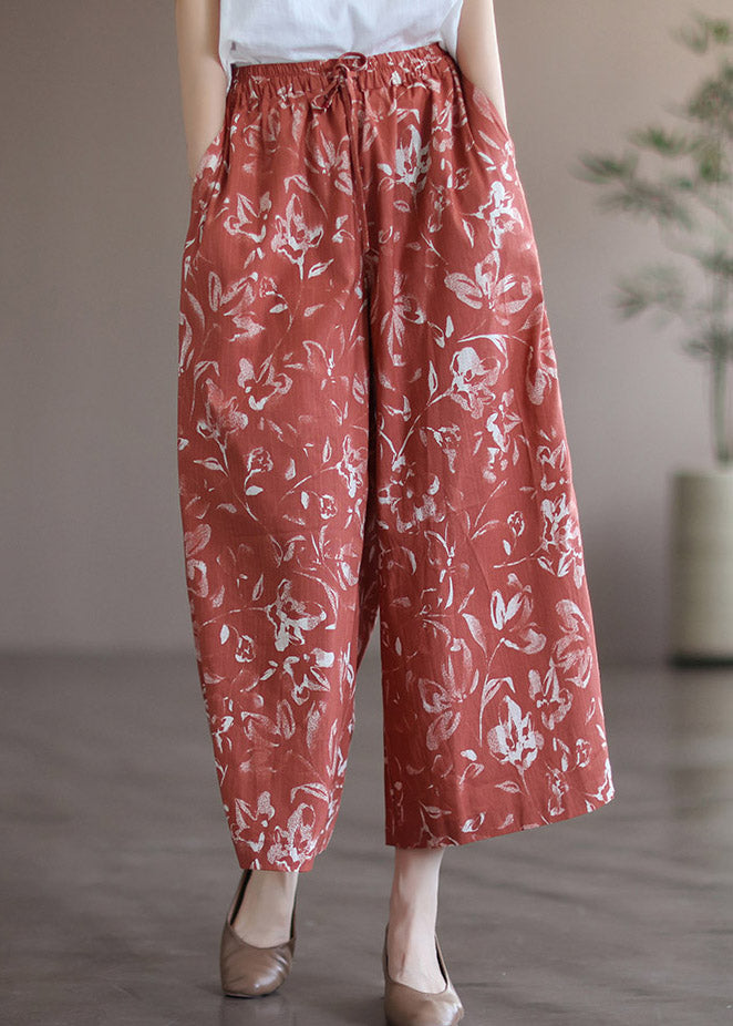 Stylish Red Print Elastic Waist Drawstring Wide Leg Pants  Summer LY4534 - fabuloryshop