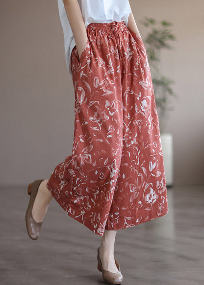 Stylish Red Print Elastic Waist Drawstring Wide Leg Pants  Summer LY4534 - fabuloryshop