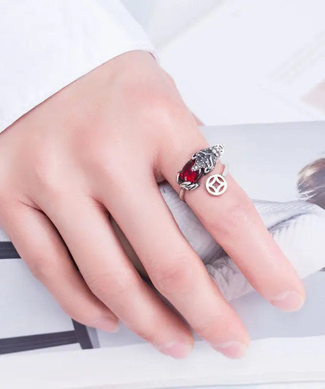 Stylish Red Steling Silver Inlaid A Mythical Wild Animal Rings Ada Fashion