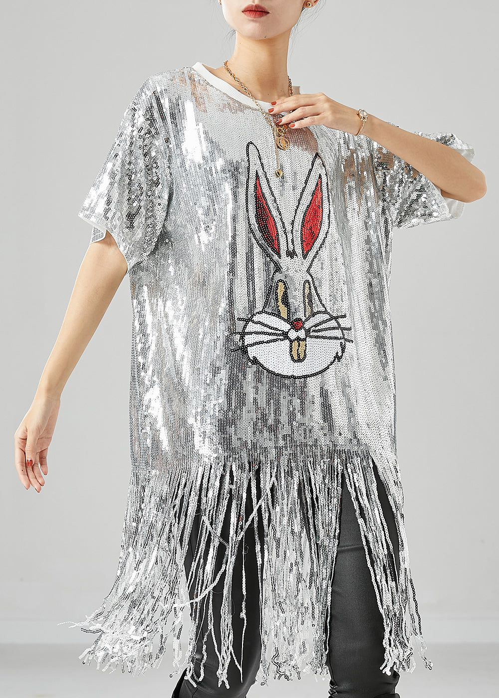 Stylish Silver Sequins Tasseled Rabbit Beach Vest Summer LY6778 - fabuloryshop