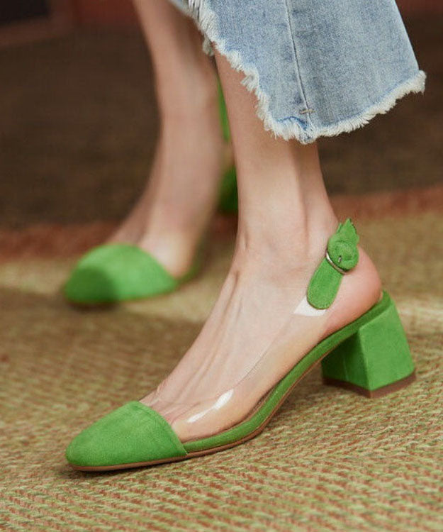 Stylish Splicing Clear Chunky High Heels Green Velour Ada Fashion