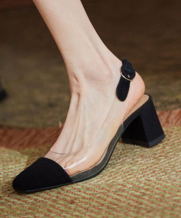Stylish Splicing Clear Chunky High Heels Green Velour Ada Fashion