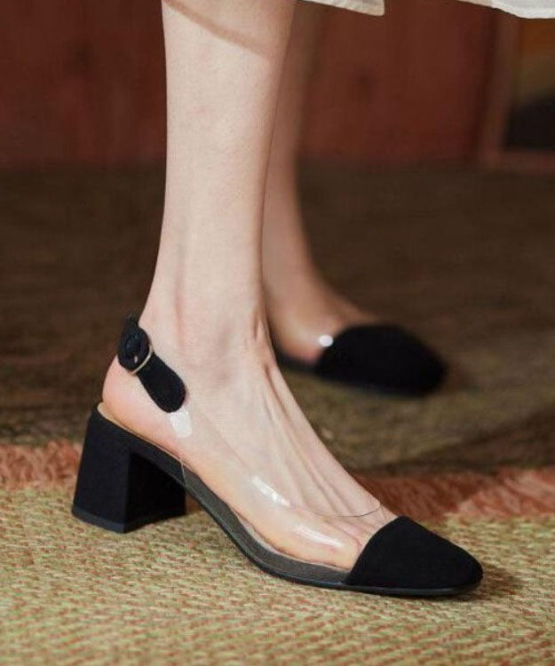 Stylish Splicing Clear Chunky High Heels Green Velour Ada Fashion