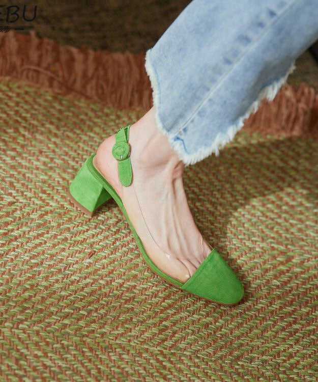 Stylish Splicing Clear Chunky High Heels Green Velour Ada Fashion