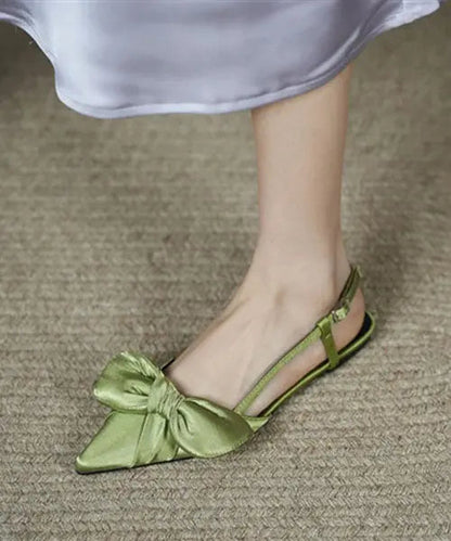 Stylish Splicing Walking Sandals Green Satin Bow Pointed Toe Ada Fashion