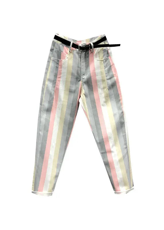 Stylish Striped Pockets Patchwork High Waist Denim Pants Fall Ada Fashion