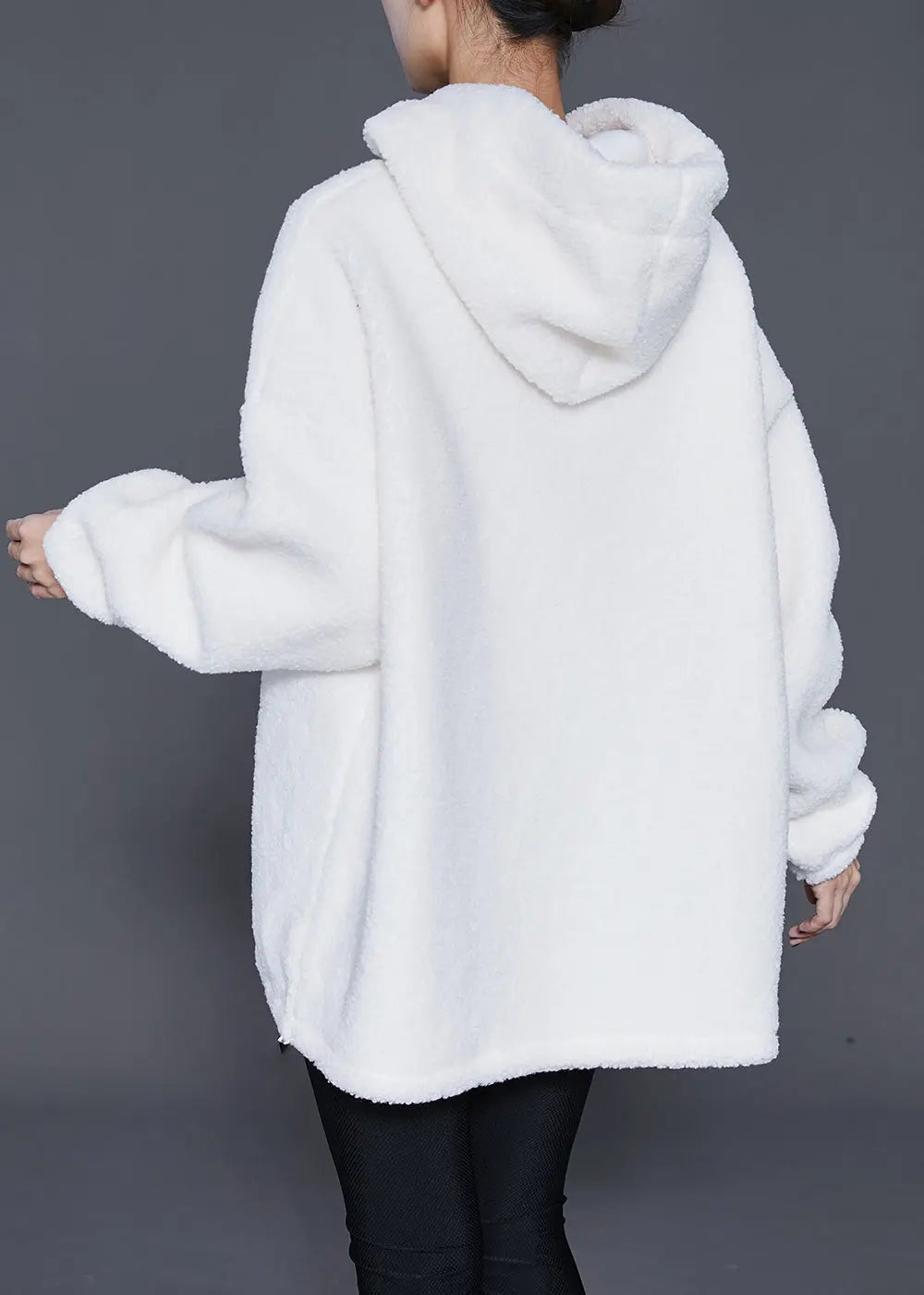 Stylish White Hooded Drawstring Faux Fur Sweatshirts Top Winter Ada Fashion