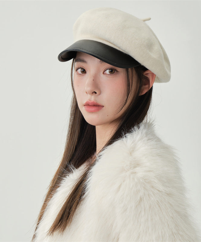Stylish White Patchwork Solid Woolen Beret HatLY539