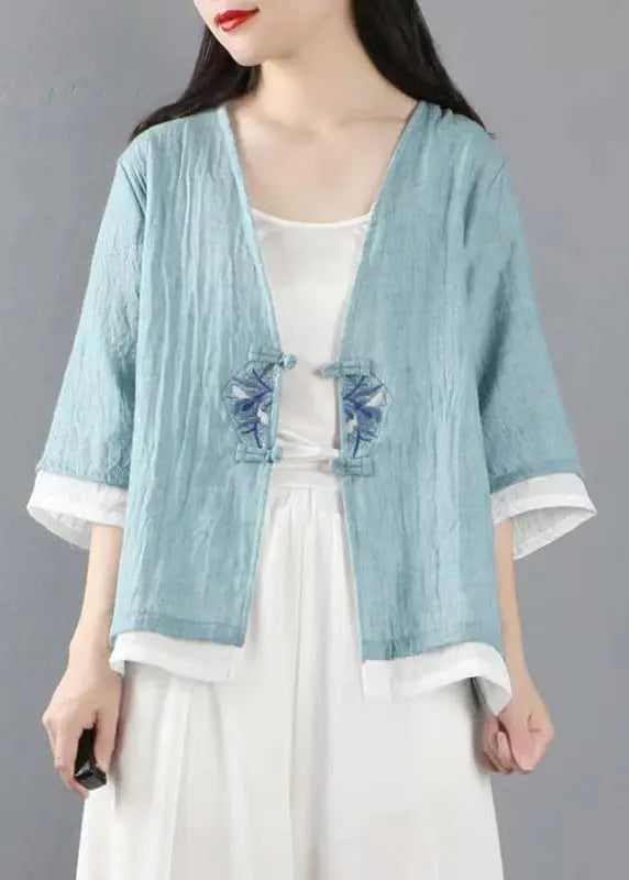 Stylish Yellow Embroideried Patchwork Cotton Tops Coats Summer Ada Fashion