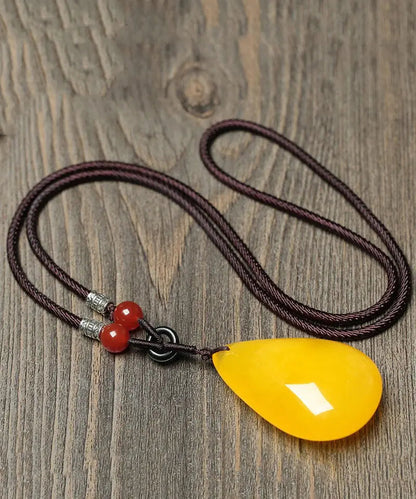 Stylish Yellow Hand Knitting Beeswax Water Drop Pendant Necklace Ada Fashion