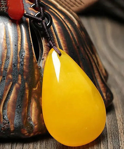 Stylish Yellow Hand Knitting Beeswax Water Drop Pendant Necklace Ada Fashion