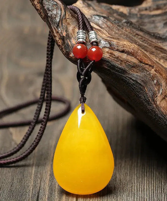 Stylish Yellow Hand Knitting Beeswax Water Drop Pendant Necklace Ada Fashion