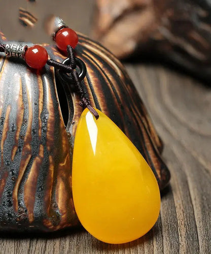 Stylish Yellow Hand Knitting Beeswax Water Drop Pendant Necklace Ada Fashion