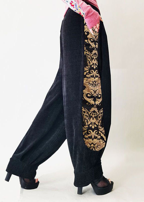 Stylish Yellow Jacquard Pockets Patchwork Corduroy Pants Spring LY4555 - fabuloryshop