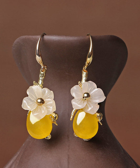 Stylish Yellow Overgild Synthetic Flower Drip Drop Earrings LY2203